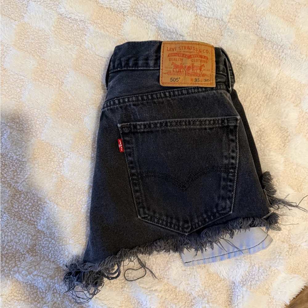 Levi's Charcoal Denim Frayed Shorts